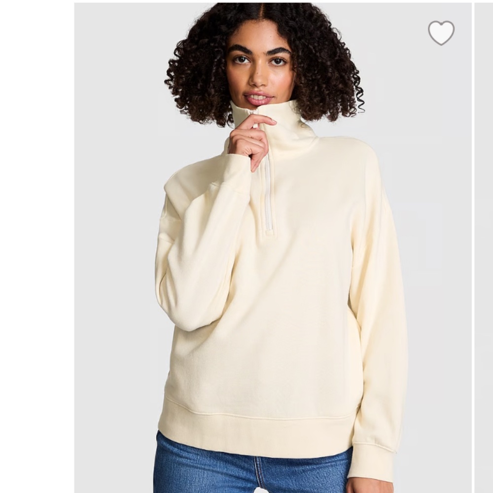 Victoria’s Secret Pink Ivy Fleece Half Zip Sweatshirt – Ivory – Size Medium